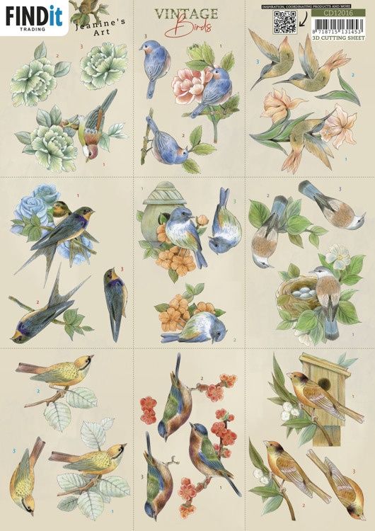 3D knipvel Jeanine&#39;s Art - Vintage Birds - Mini