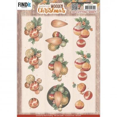 3D knipvel Jeanine&#39;s Art - Wooden Christmas - Orange Baubles