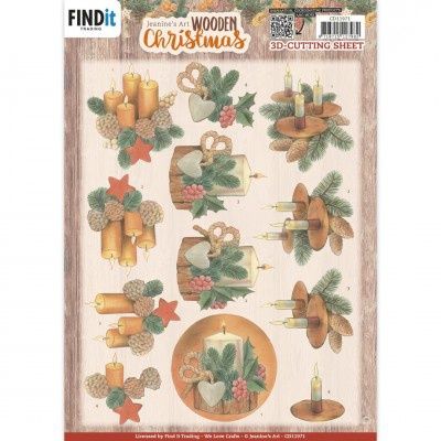 3D knipvel Jeanine&#39;s Art - Wooden Christmas - Orange Candles