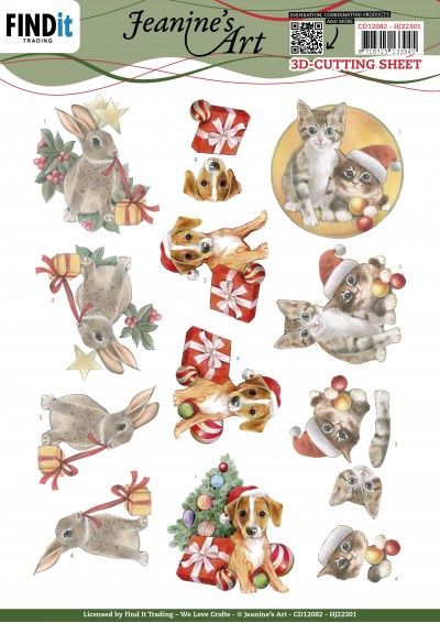 3D knipvel Jeanine&#39;s Art - Cute Christmas Pets