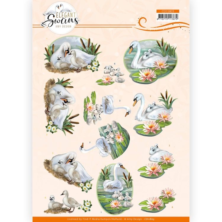 Amy Design 3D knipvel - Elegant Swans - Swans Family