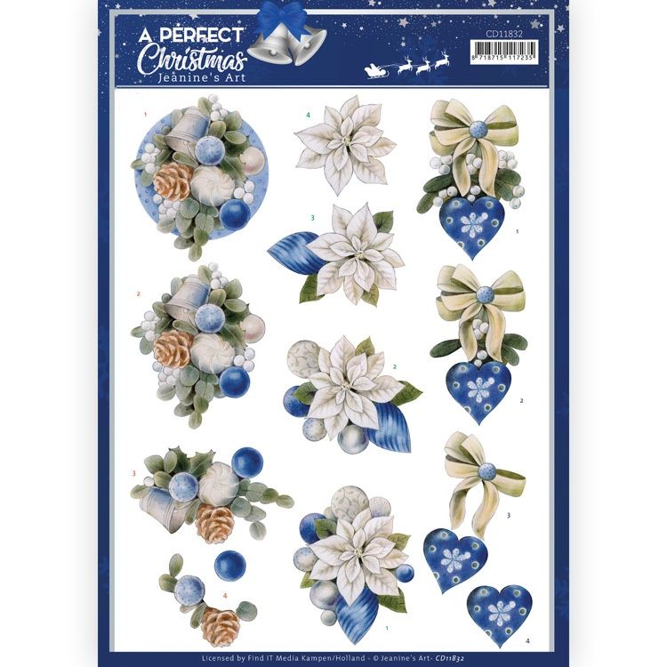 Jeanine&#39;s Art 3D knipvel - A Perfect Christmas - Blue Christmas Flowers