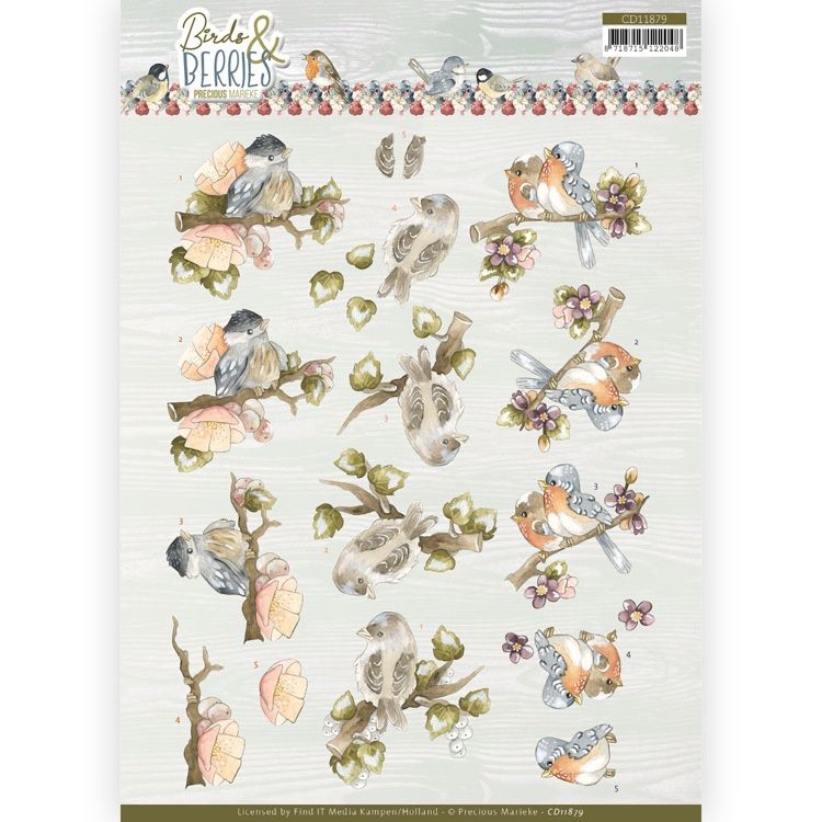 Precious Marieke 3D knipvel -  Birds &amp; Berries - Cranberries