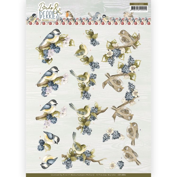 Precious Marieke 3D knipvel -  Birds &amp; Berries - Blackberries