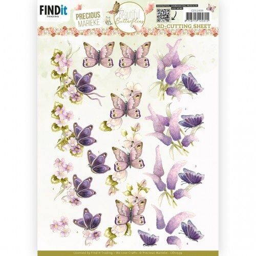 Precious Marieke 3D knipvel - Beautiful Butterflies - Purple