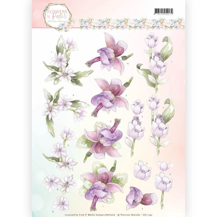 Precious Marieke 3D knipvel - Flowers in Pastel - Lilac Mist