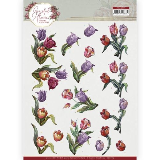 Yvonne Creations 3D knipvel Graceful Flowers - Colourful Tulips