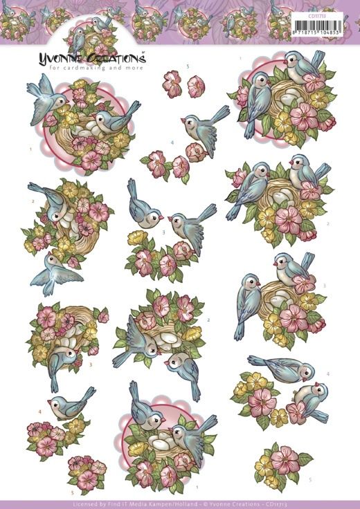 Yvonne Creations 3D knipvel - Birds on nest