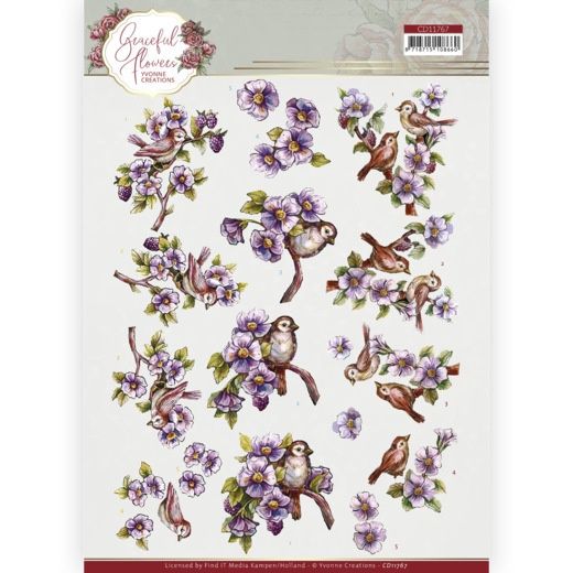 Yvonne Creations 3D knipvel Graceful Flowers - Birds and Blackberries