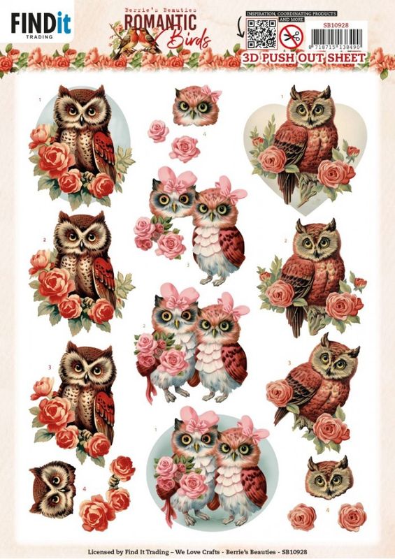 3D Push out - Berries Beauties - Romantic Birds - Romantic Owl