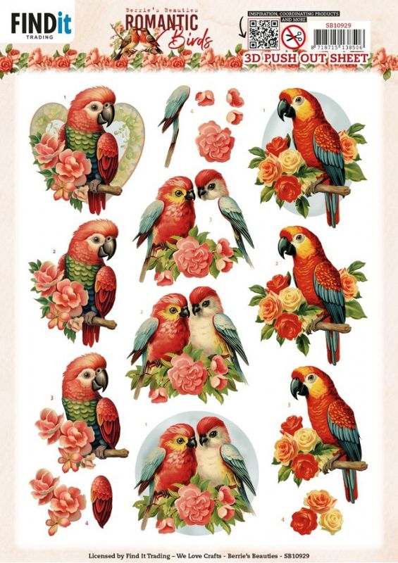 3D Push out - Berries Beauties - Romantic Birds - Romantic Parrot