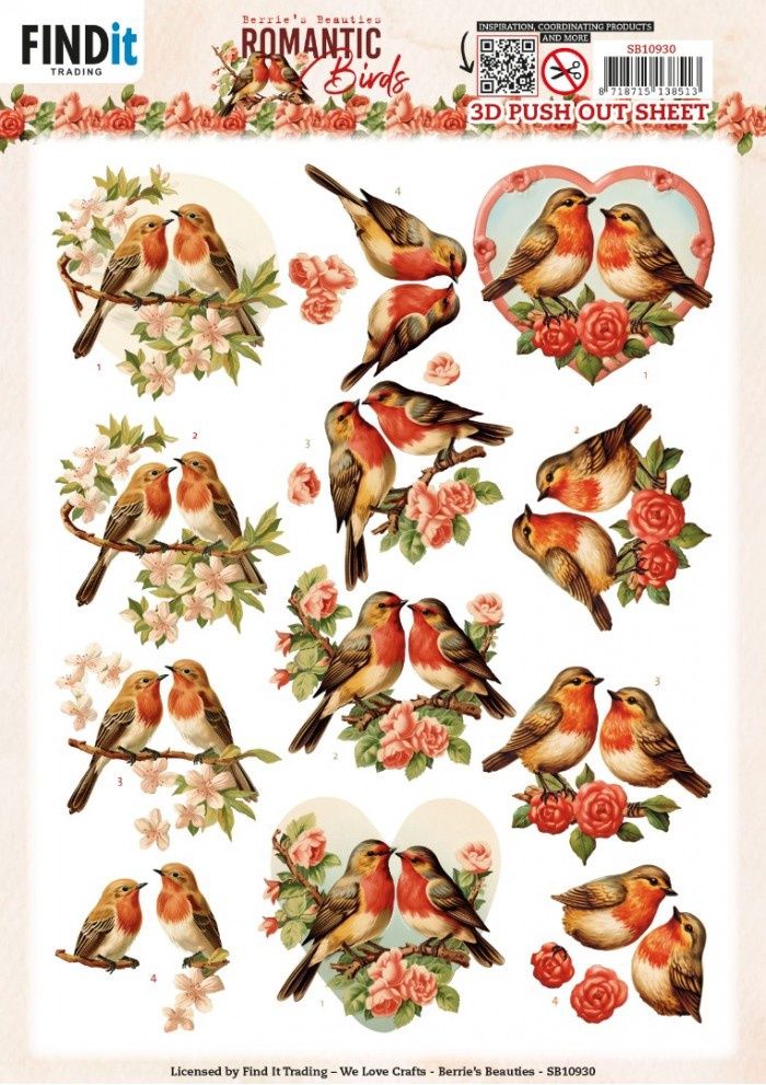 3D Push out - Berries Beauties - Romantic Birds - Romantic Robin