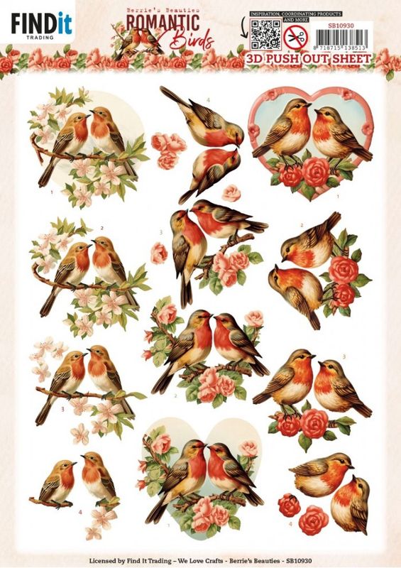 3D Push out - Berries Beauties - Romantic Birds - Romantic Robin