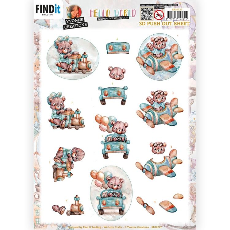 Yvonne Creations 3D Push out - Hello World - Playing Teddybear