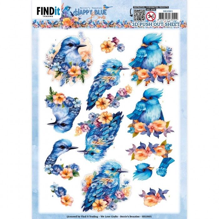 3D Push out - Berries Beauties - Happy Blue Birds - Blue Bird
