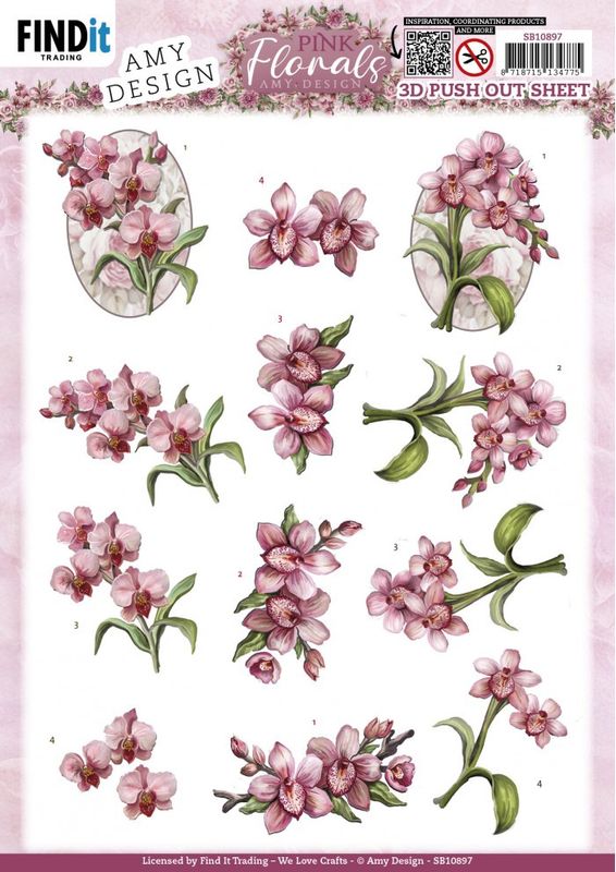 Amy Design 3D Push out - Pink Florals - Orchid