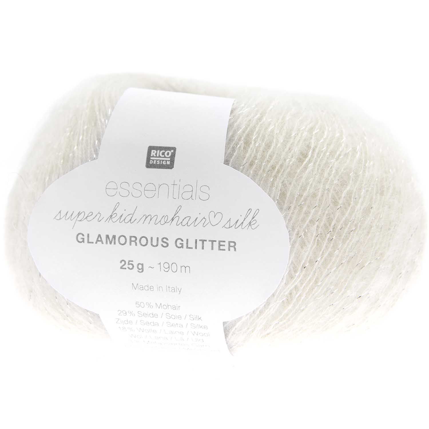 Rico Essentials Super Kid Mohair Loves Silk Glamorous Glitter, Kleur: 001 Creme