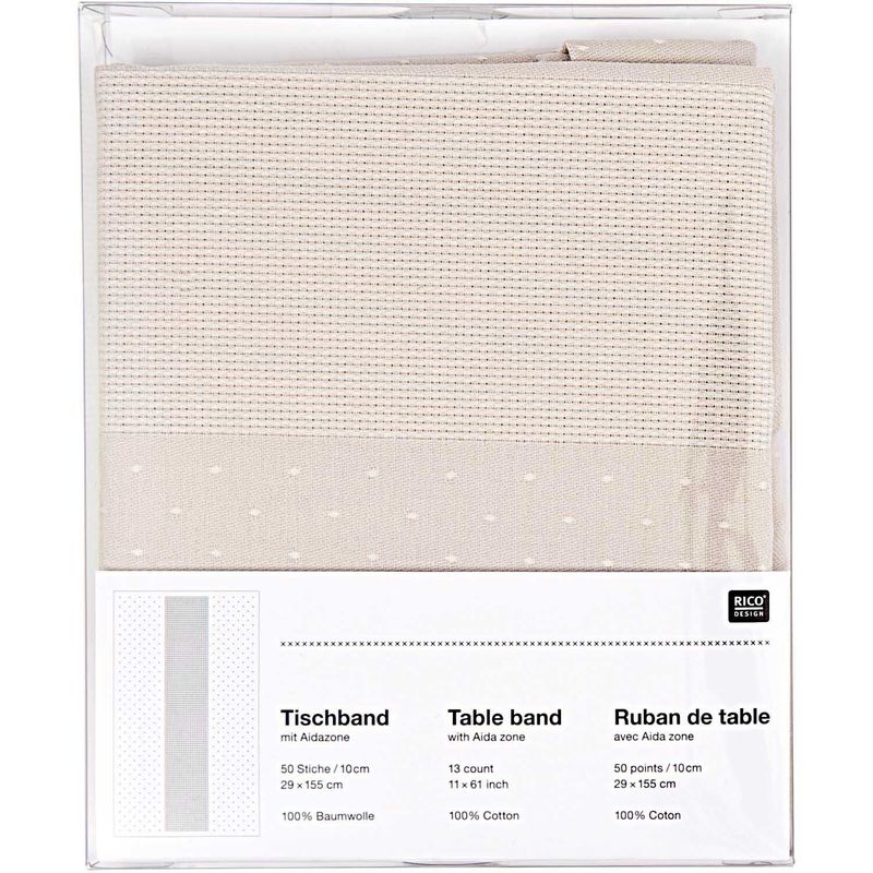 Tafelloper Beige met stippen en aidaband – 29 × 155 cm