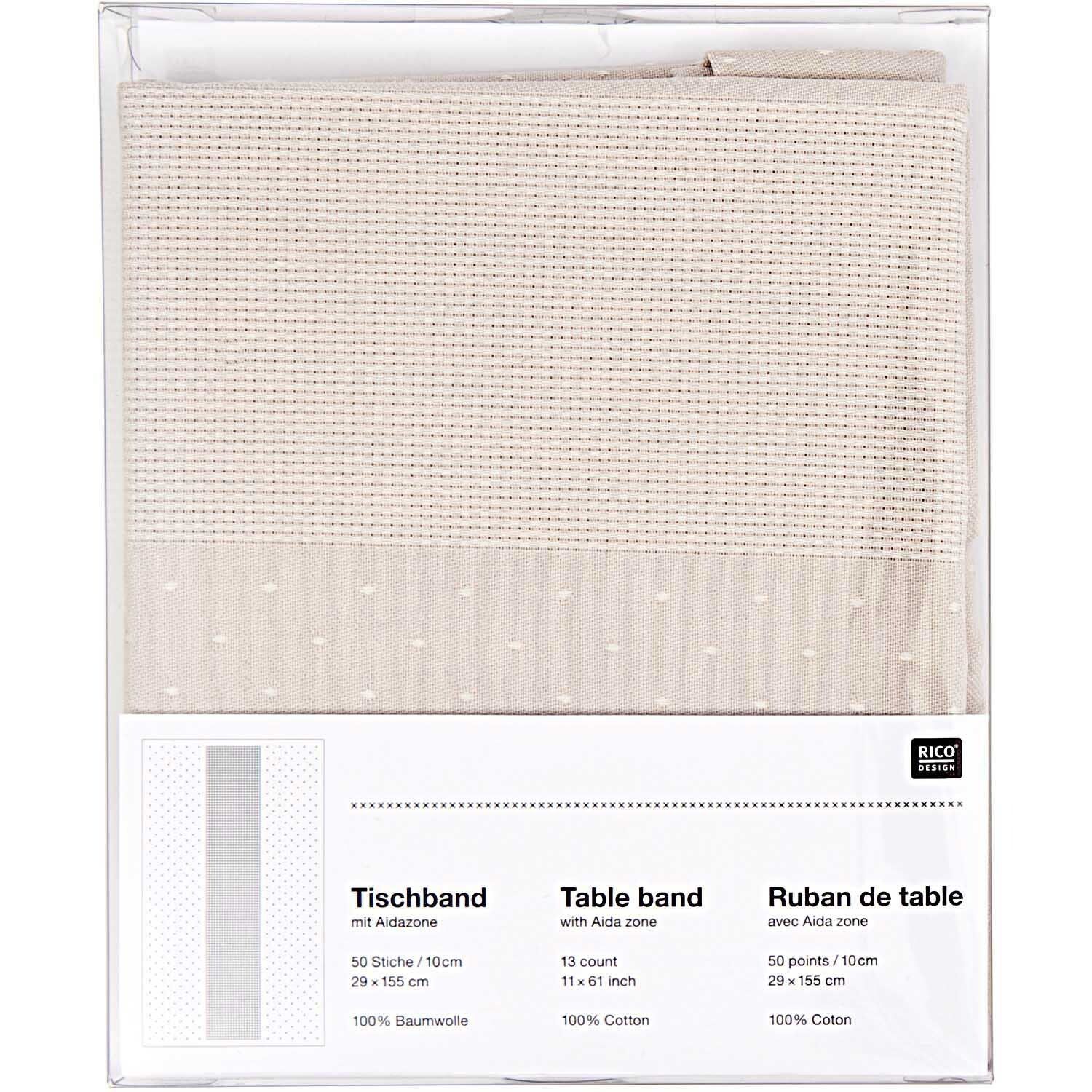 Tafelloper Beige met stippen en aidaband – 29 × 155 cm