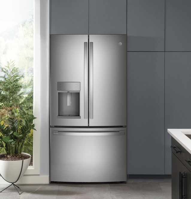 GE Profile Series 22.1 Cu. Ft. Counter-Depth Fingerprint PYD22KYNFSResistant French-Door Refrigerator with Door In Door and Hands-Free AutoFill