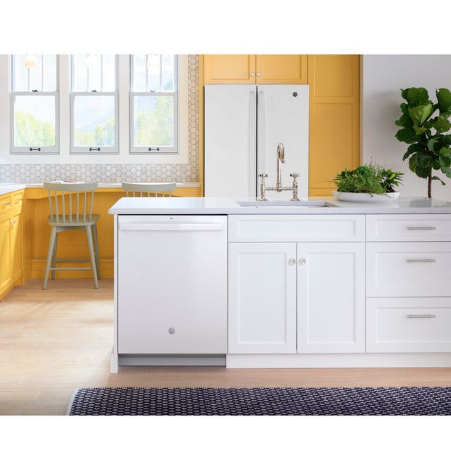 GE Top Control with Plastic Interior Dishwasher with Sanitize Cycle &amp; Dry Boost  GDT550PGRWW