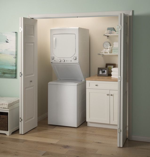GE Unitized Spacemaker 2.3 cu. ft. Capacity Washer with Stainless Steel Basket and 4.4 cu. ft. Capacity Electric DryerGUD24ESSMWW