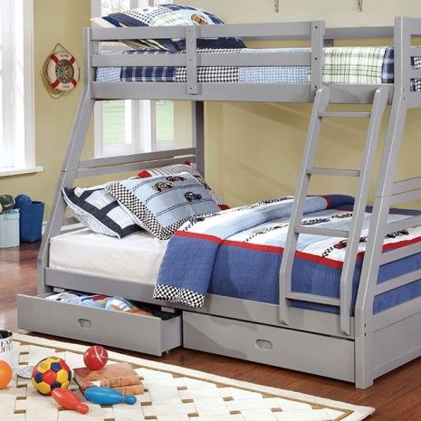 Twin/Full Bunk Bed W/2 Drawers CM-BK588 GY-Bed