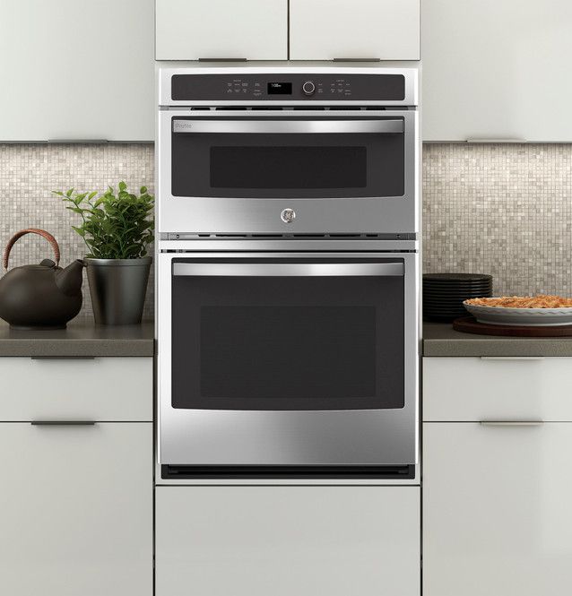 27 Inch Combination Electric Wall Oven with 6 Total cu. ft. Capacity, True European Convection Oven, Convection Microwave, Proof, Defrost, Warm, Delay Start, Ten-Pass Bake Element, Steam Clean, and GE