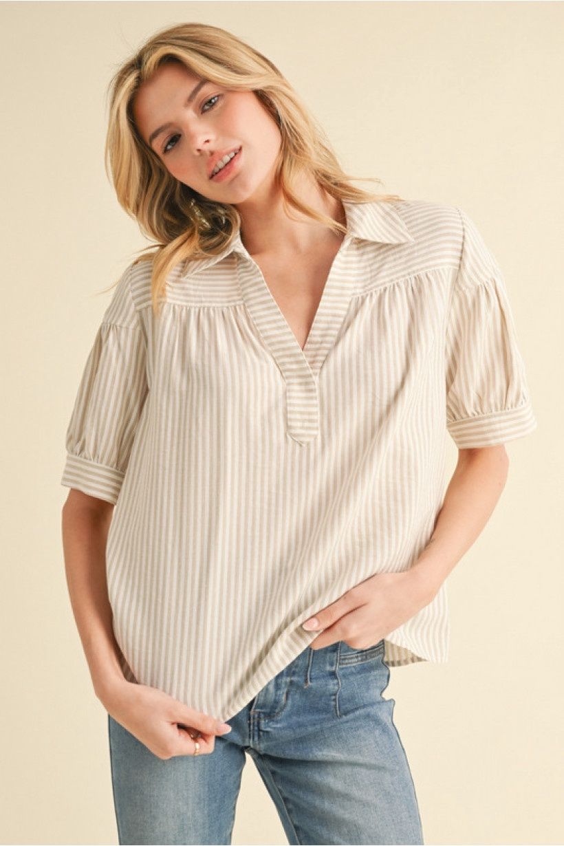 Jodifl Taupe Stripe Top