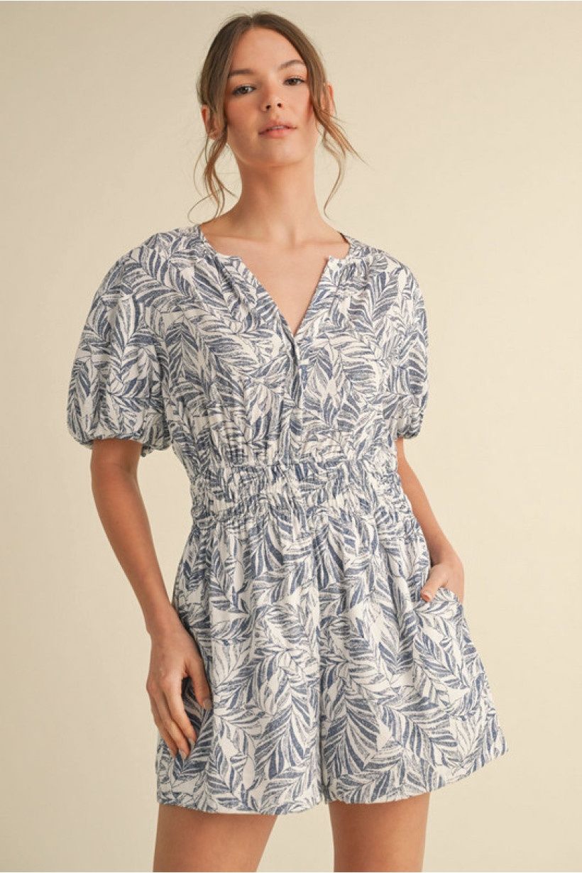 Jodifl Navy Palm Frond Romper