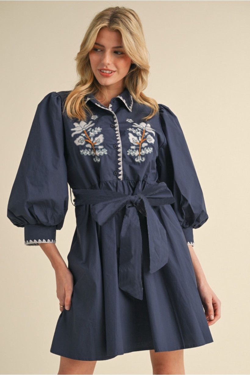 Jodifl Embroidered Navy Dress, Size: Small