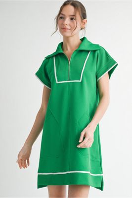 Jodifl Kelly Green Ribbed Zip Neck Dress