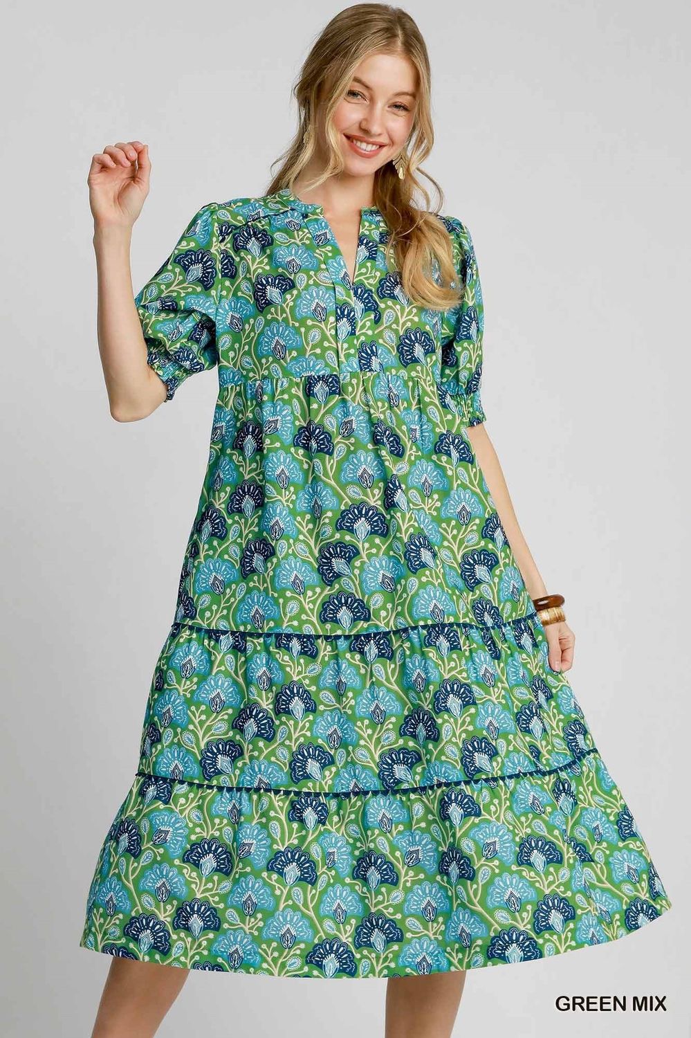 Umgee Green Navy MIx Long Dress