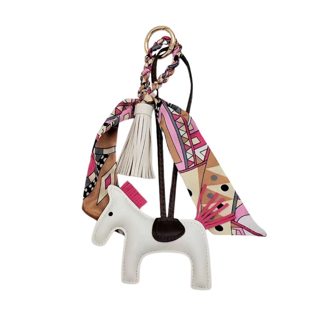 Leather Horse &amp; Scarf Bag Charm, Color: White
