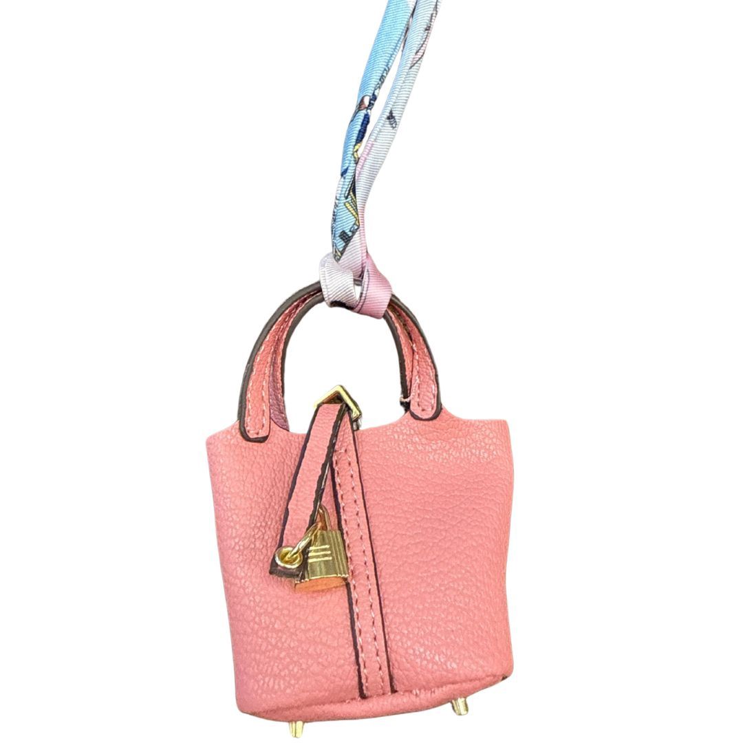 Leather Bucket Bag Charm, Color: Light Pink