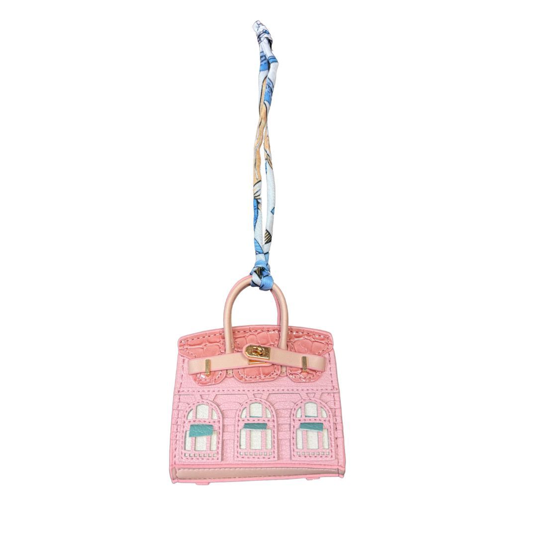 Leather Detail Tote Bag Charm, Color: Pink