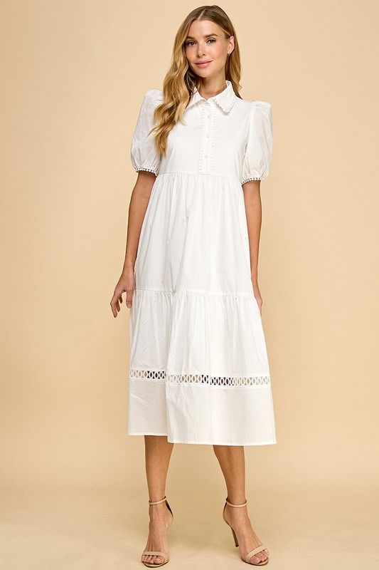 TCEC Button Up Collared Midi Dress