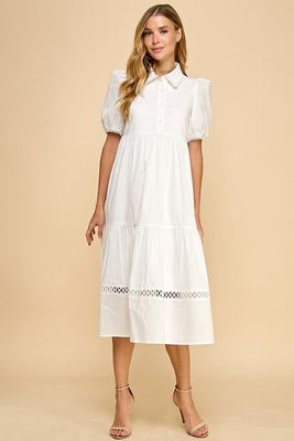 TCEC Button Up Collared Midi Dress