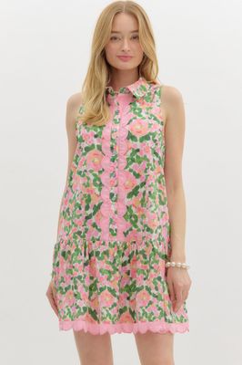 Entro Pink Floral Scallop Trim Dress