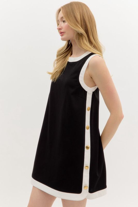 Entro Black Sleeveless Dress With Side Gold Buttons