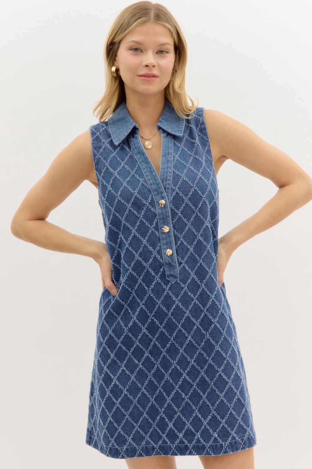 Entro Collared Cross Hatch Denim Dress