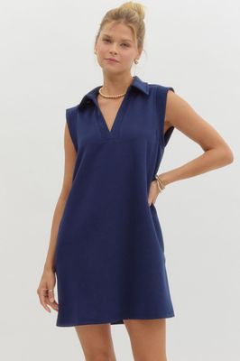 Entro Textured Solid V-neck Dress