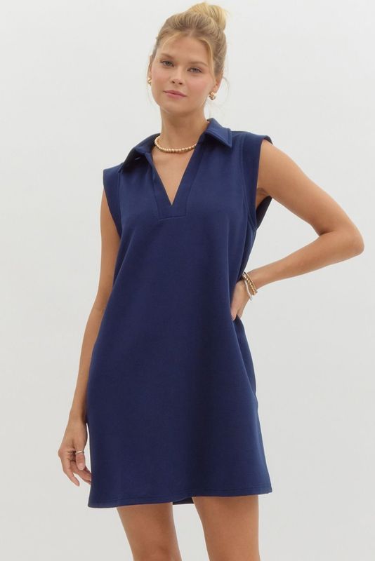 Entro Textured Solid V-neck Dress
