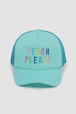 Embroidered Beach Please Trucker Hat