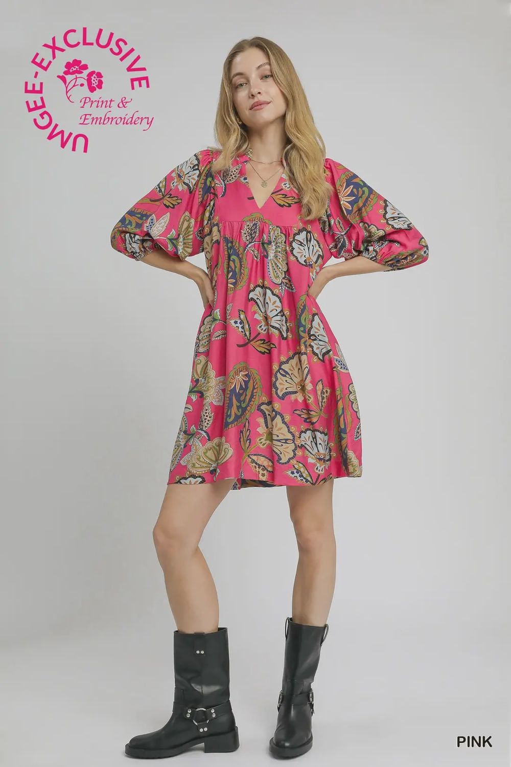 Umgee Pink Floral Rayon Dress