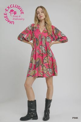 Umgee Pink Floral Rayon Dress