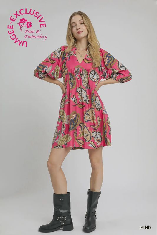 Umgee Pink Floral Rayon Dress