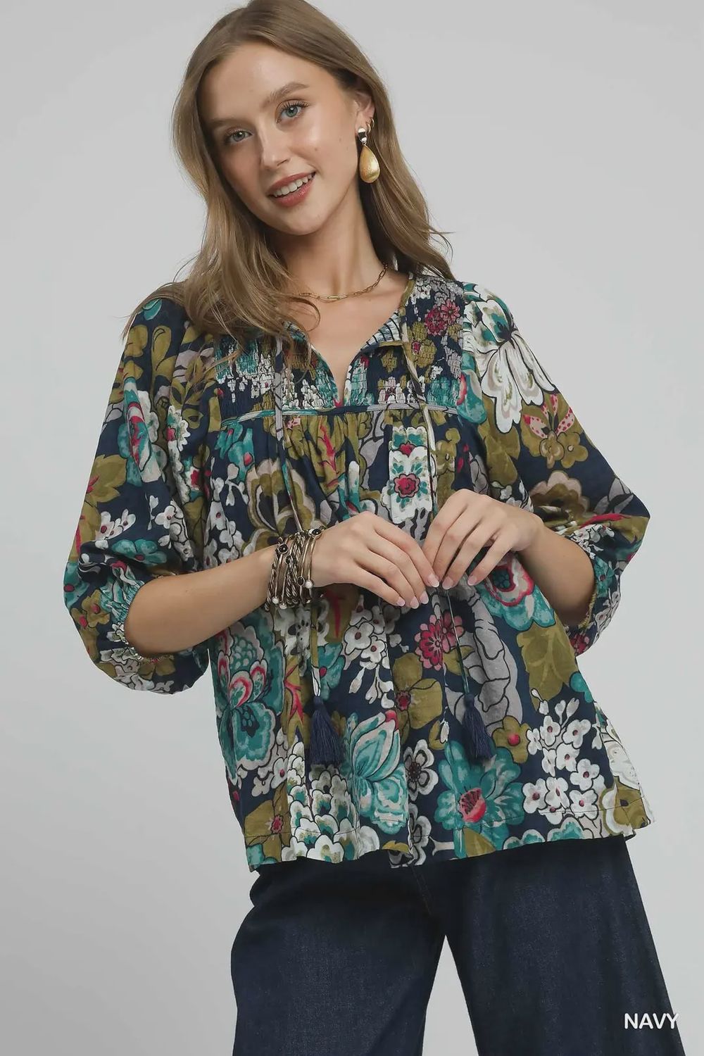 Umgee Navy Floral Top