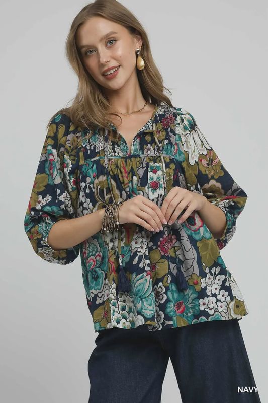 Umgee Navy Floral Top