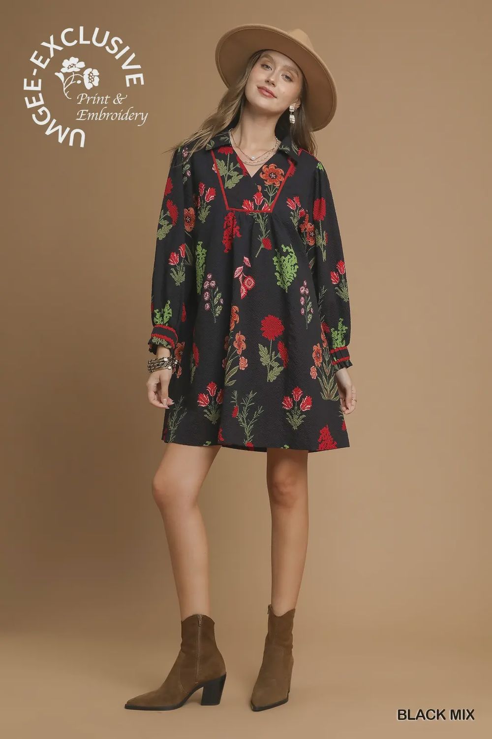 Umgee Black Floral Texture Dress